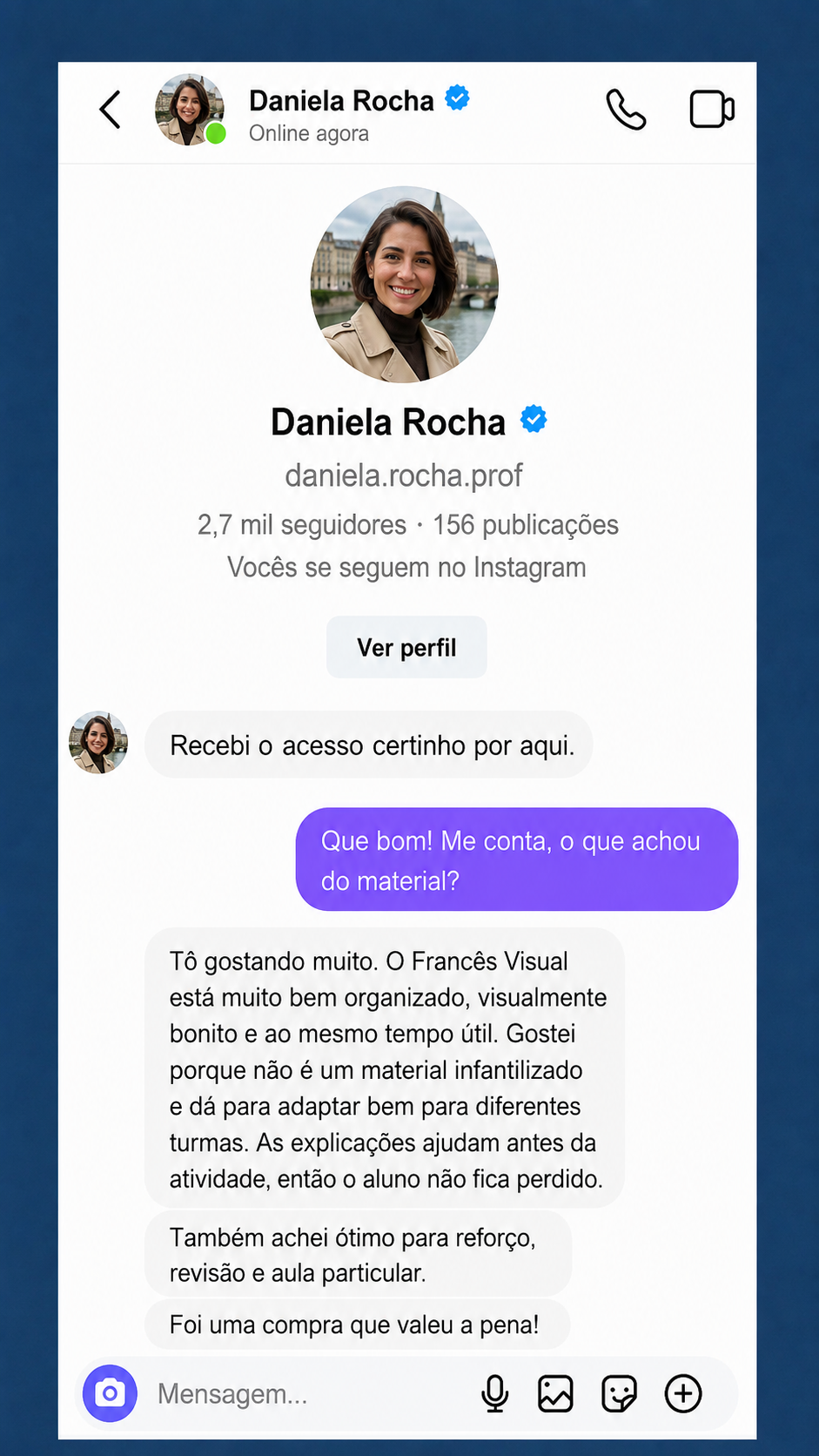 Conversa no Instagram sobre o material Francês Visual